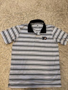 NHL Black and White Striped Polo Shirt